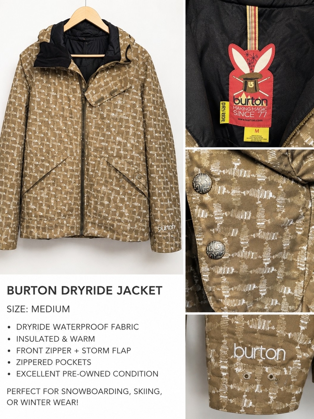 Burton Tan Patterned Ski & Snowboard Jacket